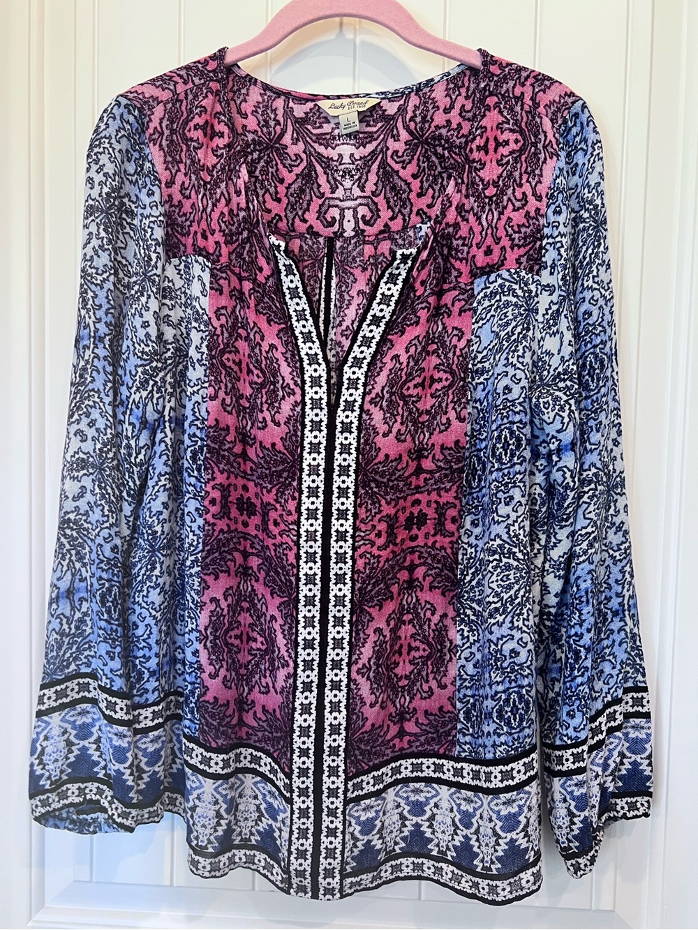 Lucky Brand Long-Sleeve Top Elastic cuff Boho Coastal Cowgirl Festival Sz Large